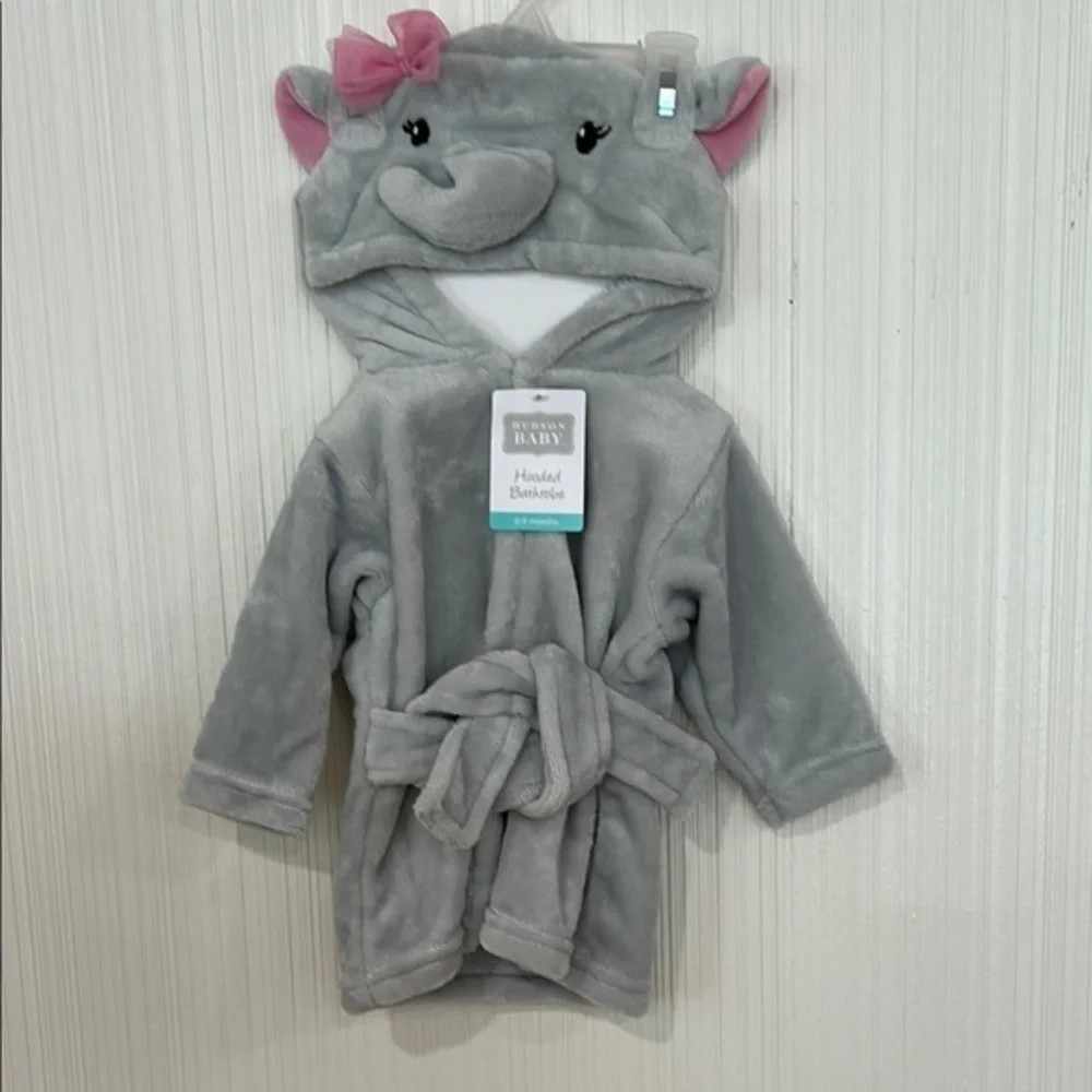 Hudson Baby Gray and Pink Animal Robe Pajamas